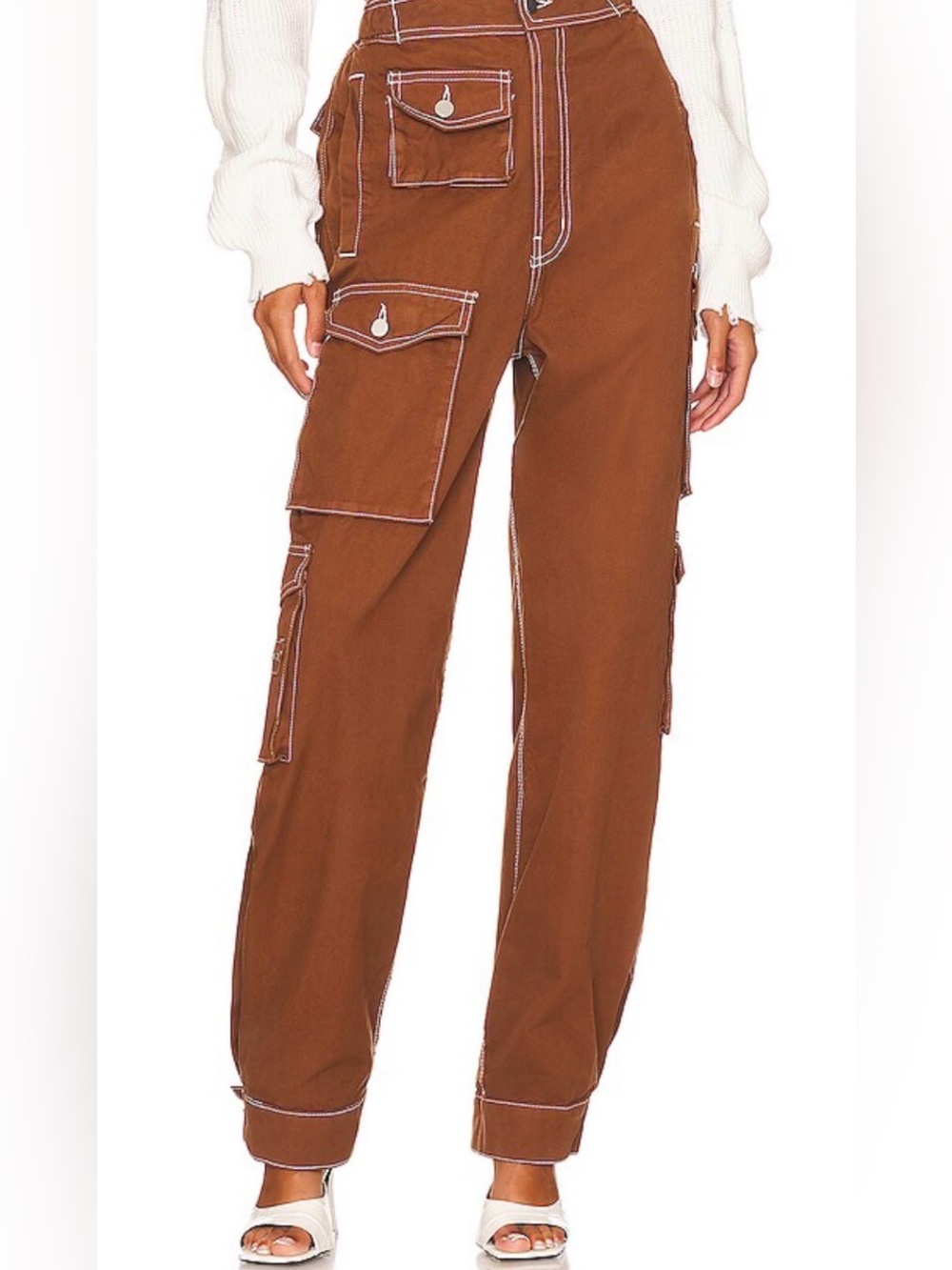 EB Denim Brown Cargo Trousers with Contrast Stitching